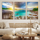 23769-MGV-FC-60X30-3P_Natural-Tropical Beach Sunset Wall Art – Serene Ocean Canvas Print, Coastal Landscape Decor for Living Room, Bedroom or Office, Peaceful