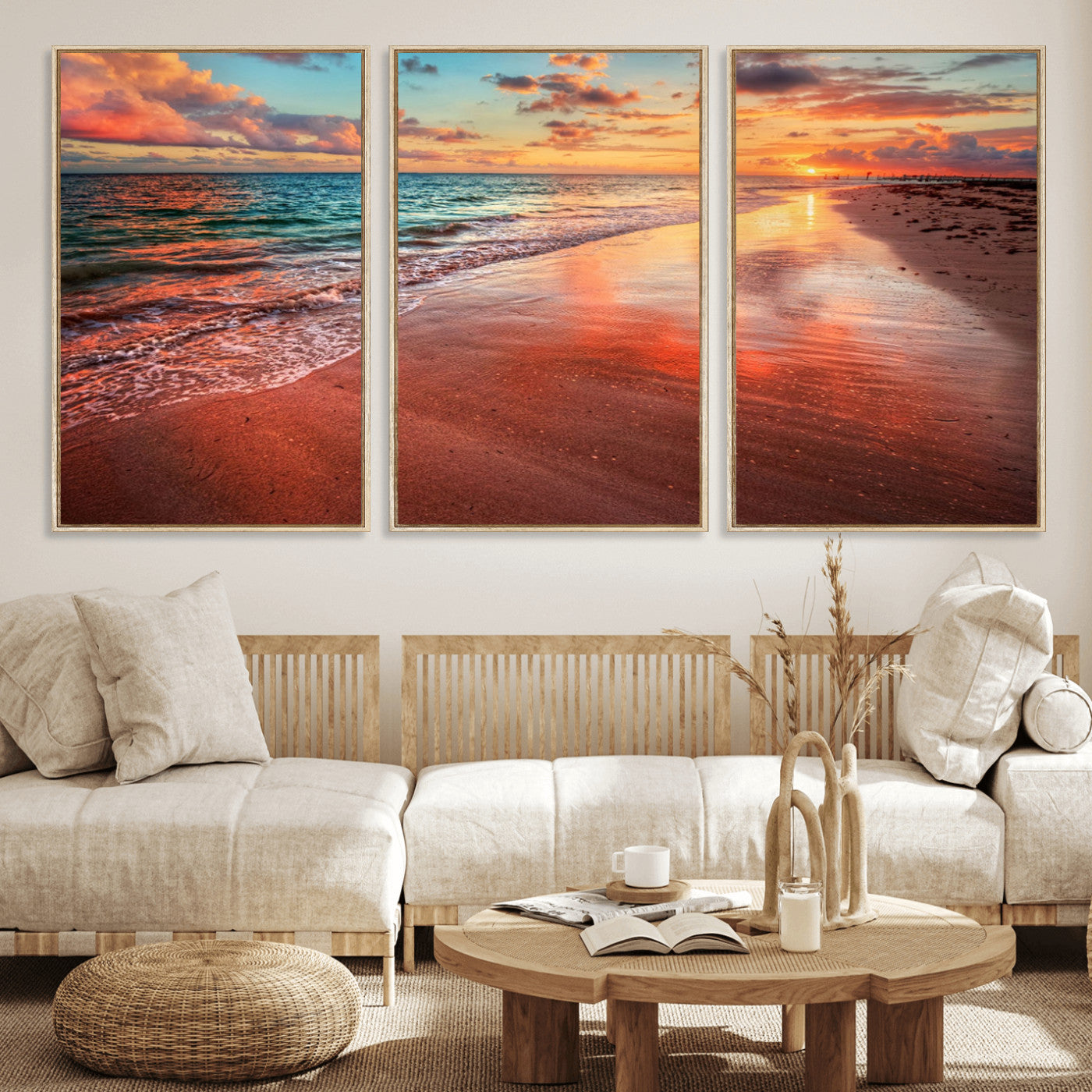 77723-MGV-CV-36X24-Sunset Beach Wall Art – Vibrant Ocean Waves and Golden Horizon Canvas Print, Coastal Seascape Photography Home Decor