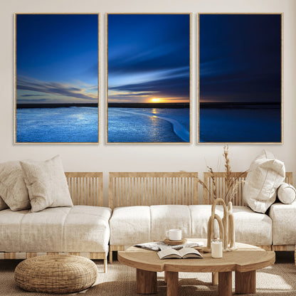 65405-MGV-CV-36X24-Blue Sunrise Seascape Wall Art – Tranquil Ocean Horizon Canvas Print with Golden Sunlight and Deep Sky, Coastal Landscape Decor