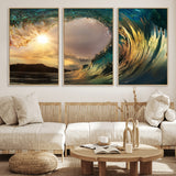 38256-MGV-CV-36X24-Ocean Wave Wall Art – Stunning Sunrise Through Curling Wave Canvas Print, Coastal Surf Photography Seascape Decor for Living Room,