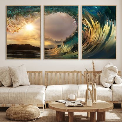 38256-MGV-CV-36X24-Ocean Wave Wall Art – Stunning Sunrise Through Curling Wave Canvas Print, Coastal Surf Photography Seascape Decor for Living Room,