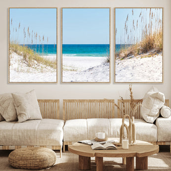 58498-MGV-CV-36X24-White Sandy Beach Wall Art – Panoramic Coastal Canvas Print, Ocean View Decor for Living Room, Bedroom, Office, Relaxing Seaside