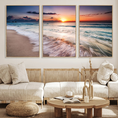 99906-MGV-CV-36X24-Morning Tide Canvas Print – Soft Sunrise Ocean Waves Wall Art, Coastal Serenity Decor for Home & Office