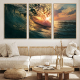 55359-MGV-CV-36X24-Radiant Ocean Wave Wall Art – Panoramic Surf Canvas Print, Vibrant Sunset Beach Decor for Home, Office or Man Cave
