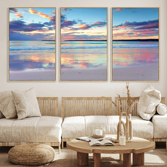 56723-MGV-CV-36X24-Serene Sunset Beach Wall Art – Panoramic Coastal Canvas Print, Peaceful Ocean Reflection Decor for Living Room, Bedroom or Office