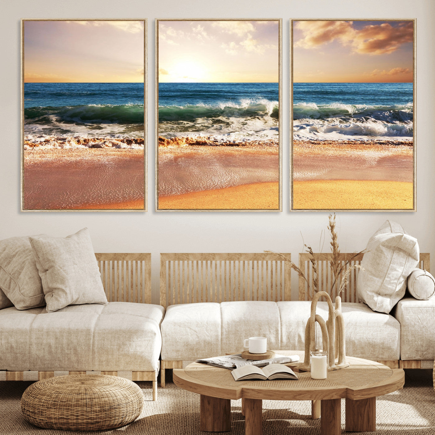 79005-MGV-CV-36X24-Golden Sunrise Ocean Waves Wall Art – Panoramic Seashore Canvas Print, Calming Coastal Decor for Home, Office or Relaxation Space