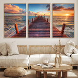 28836-MGV-CV-36X24-Ocean Pier Sunset Wall Art – Wooden Dock and Golden Horizon Canvas Print, Coastal Seascape Photography for Living Room, Bedroom,