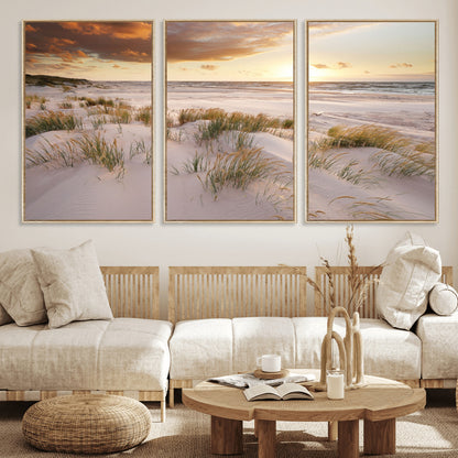 61246-MGV-CV-36X24-Coastal Sand Dunes Wall Art – Serene Beach Sunset Canvas Print with Grasses and Ocean View, Tranquil Seaside Decor for Living Room