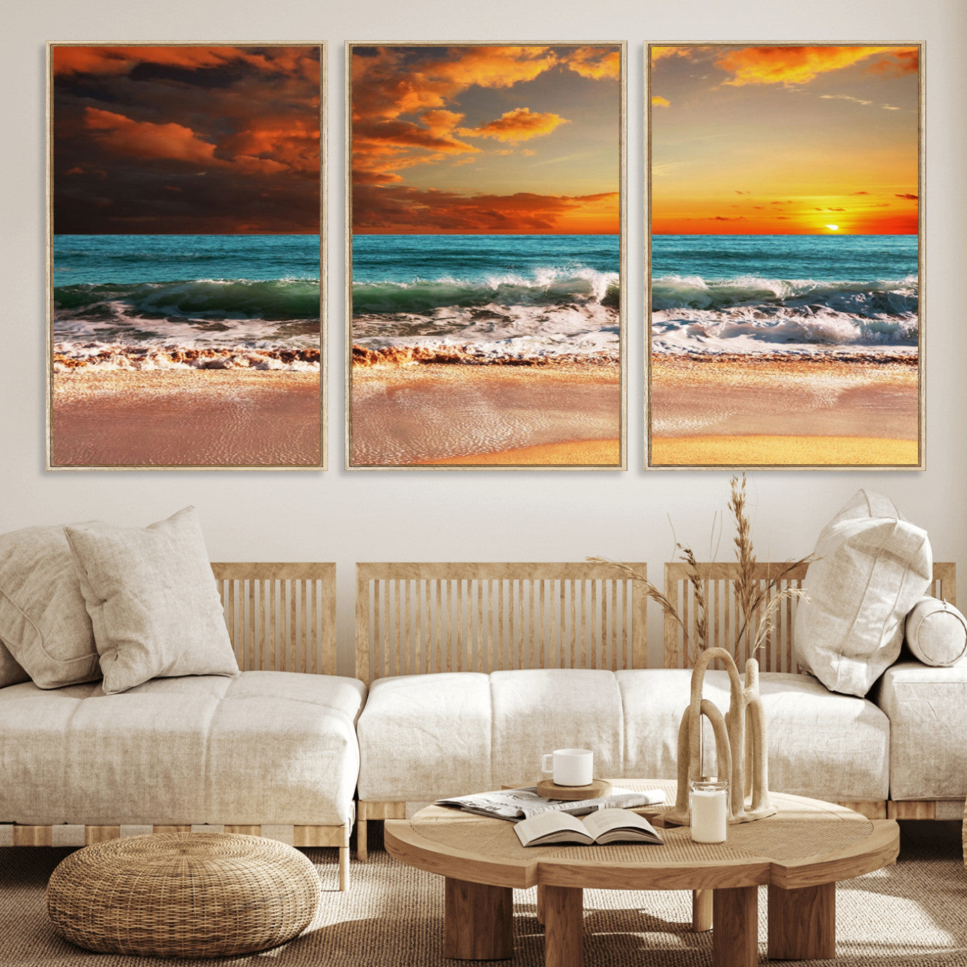 72948-MGV-CV-36X24-Ocean Sunset Wave Wall Art – Dramatic Seascape Canvas Print with Golden Sky and Crashing Waves, Coastal Beach Decor for Living