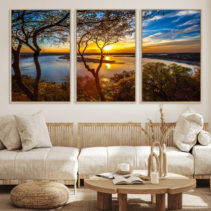 71863-MGV-CV-36X24-Lake Sunset Wall Art – Scenic Nature Canvas Print with Trees and Golden Sky, Serene Landscape Decor for Living Room, Bedroom or