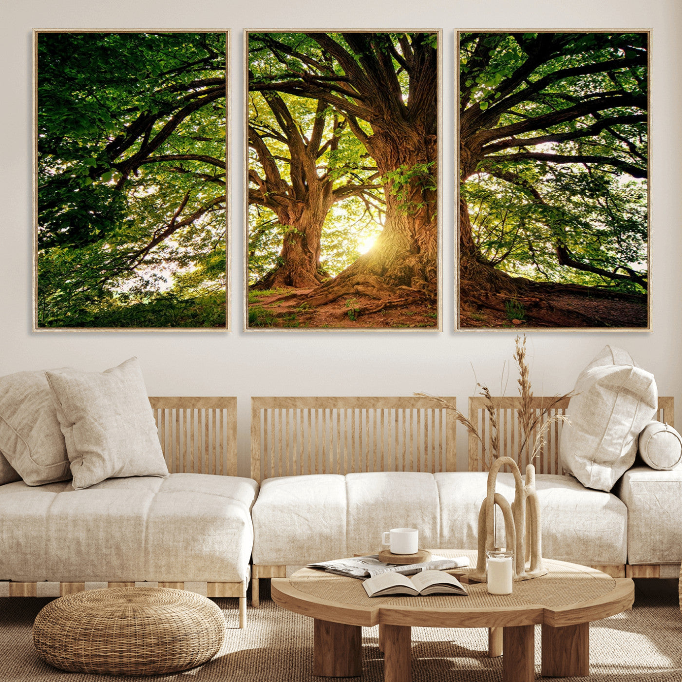 52150-MGV-CV-36X24-Majestic Tree Wall Art – Large Nature Canvas Print with Sunlight Through Branches, Rustic Forest Decor for Living Room, Bedroom or