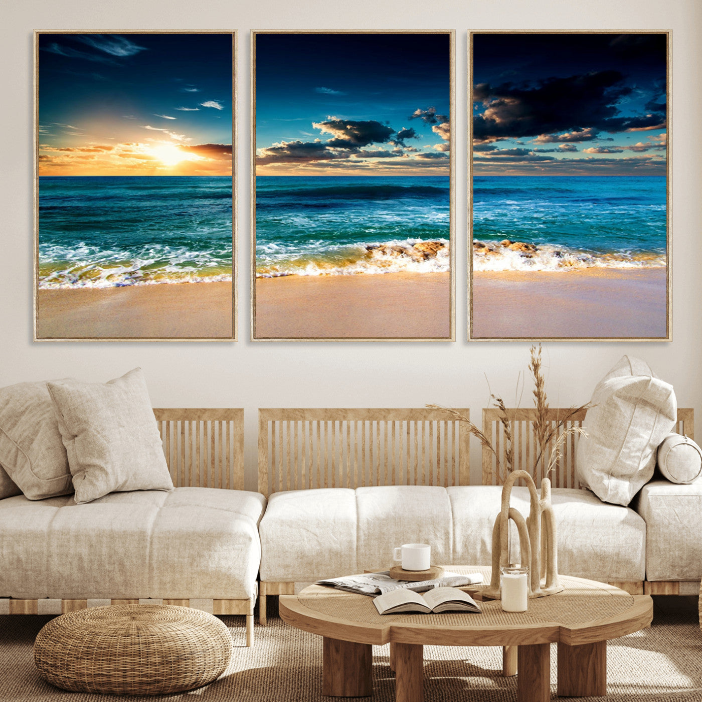 88985-MGV-CV-36X24-Ocean Sunset Wall Art – Tranquil Beach Waves Canvas Print, Coastal Seascape Decor for Living Room or Office