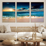 88985-MGV-CV-36X24-Ocean Sunset Wall Art – Tranquil Beach Waves Canvas Print, Coastal Seascape Decor for Living Room or Office