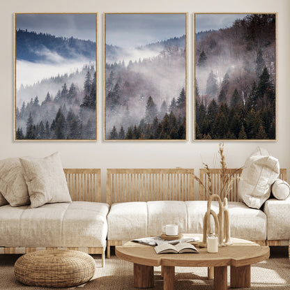 18459-MGV-CV-36X24-Misty Pine Forest Wall Art – Serene Mountain Landscape Canvas Print, Tranquil Nature Artwork for Living Room, Bedroom, Cabin or