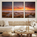 90176-MGV-CV-36X24-Beach Sunset Wall Art – Coastal Sand Dune Canvas Print with Ocean Waves and Dramatic Sky, Seaside Landscape Decor for Living Room
