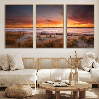 90176-MGV-CV-36X24-Beach Sunset Wall Art – Coastal Sand Dune Canvas Print with Ocean Waves and Dramatic Sky, Seaside Landscape Decor for Living Room