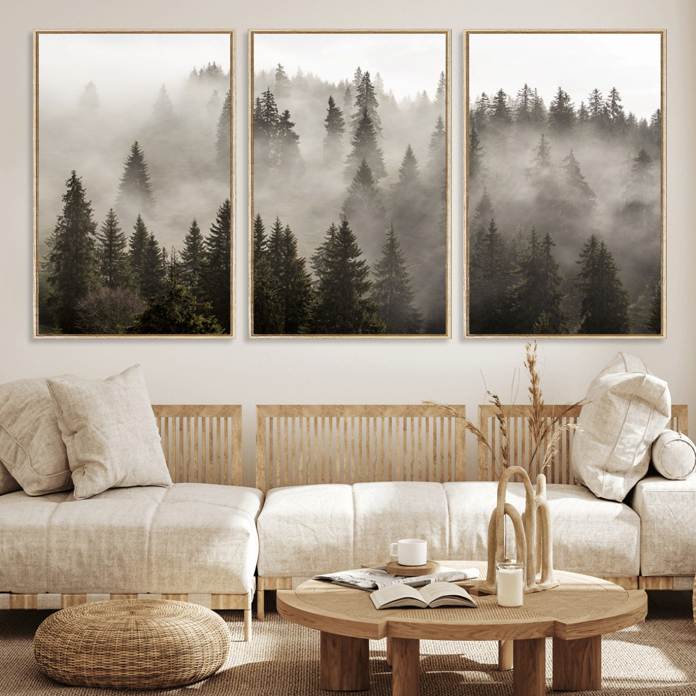 62862-MGV-CV-36X24-Misty Forest Wall Art – Tranquil Pine Tree Canvas Print with Mountain Fog, Nature Landscape Artwork for Living Room, Bedroom, or
