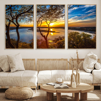 66839-MGV-CV-36X24-Lake Sunset Wall Art – Golden Hour Canvas Print with Trees and Water Reflection, Scenic Landscape Photography for Living Room,