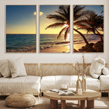 82710-MGV-CV-36X24-Palm Tree Sunset Beach Wall Art – Tropical Ocean Canvas Print, Coastal Paradise Seascape Decor for Living Room or Office Wall