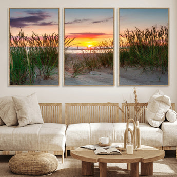 25576-MGV-CV-36X24-Beach Grass Sunset Wall Art – Coastal Sand Dune Landscape Canvas Print, Ocean View Nature Decor for Living Room or Office Wall