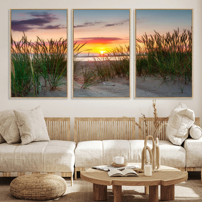 25576-MGV-CV-36X24-Beach Grass Sunset Wall Art – Coastal Sand Dune Landscape Canvas Print, Ocean View Nature Decor for Living Room or Office Wall