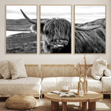 83810-MGV-CV-36X24-Highland Cow Wall Art – Black and White Highland Cattle Print, Rustic Farmhouse Animal Decor for Living Room