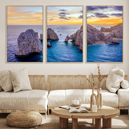 72955-MGV-CV-36X24-Ocean Rock Formation Wall Art – Sunset Coastal Seascape Print, Beach Landscape Decor for Living Room or Office