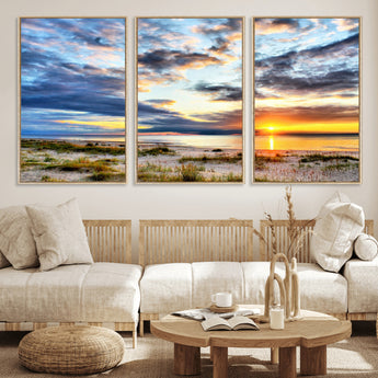 39645-MGV-CV-36X24-Golden Beach Sunset Wall Art – Serene Ocean Horizon Canvas Print, Coastal Nature Landscape Decor for Living Room, Bedroom or
