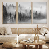 57235-MGV-CV-36X24-Misty Pine Forest Wall Art – Black and White Mountain Landscape Canvas Print, Nature Woodland Decor for Living Room, Bedroom or