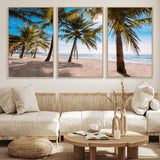98175-MGV-FC-60X30-3P_Natural-Tropical Palm Beach Wall Art – Relaxing Ocean Shore Canvas Print with Palm Trees, Coastal Summer Decor for Living Room, Bedroom or