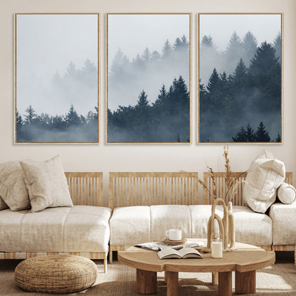 23671-MGV-CV-36X24-Misty Forest Wall Art – Serene Foggy Pine Trees Landscape Canvas Print, Tranquil Nature Decor for Living Room, Bedroom or Office
