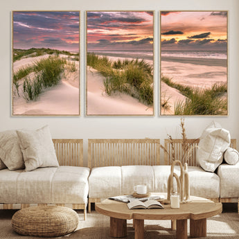 60570-MGV-CV-36X24-Beach Sunset Wall Art – Coastal Sand Dunes and Ocean Horizon Canvas Print, Tranquil Seascape Photography Decor for Living Room or
