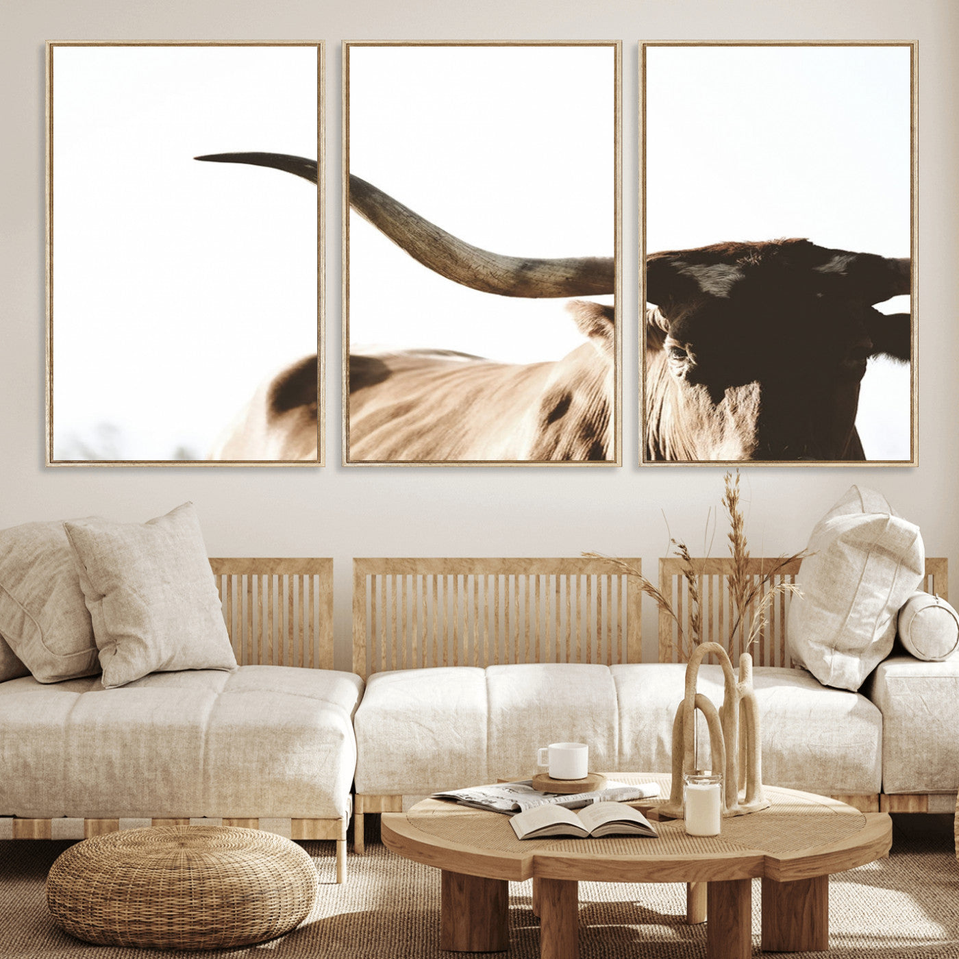 35866-MGV-CV-36X24-Texas Longhorn Wall Art – Rustic Western Bull Canvas Print, Farmhouse Animal Photography Decor for Living Room, Office, or Ranch