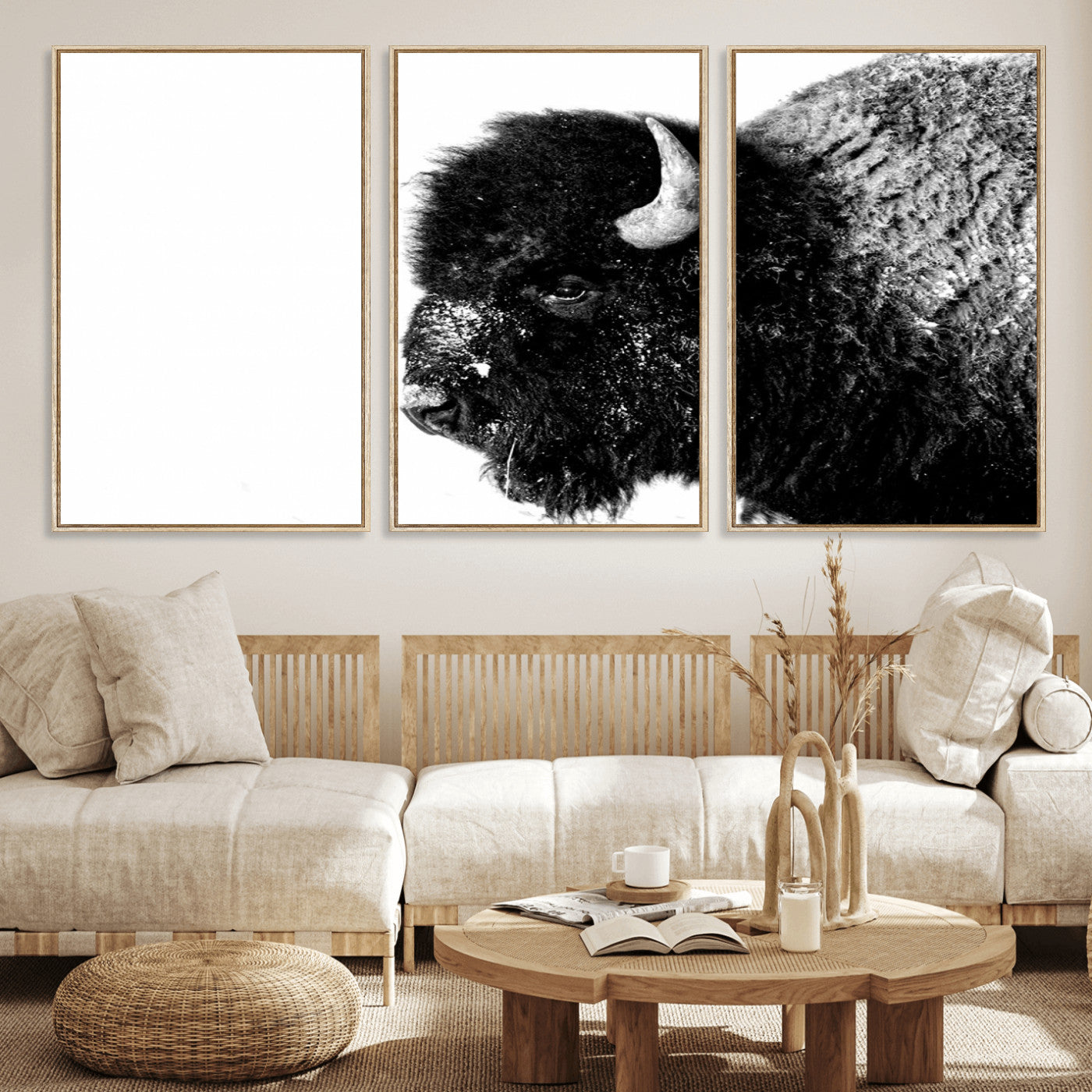 68780-MGV-CV-36X24-Bison Close-Up Wall Art – Black and White Buffalo Canvas Print, Rustic Wildlife Photography Decor for Living Room, Office, or