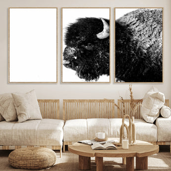 68780-MGV-CV-36X24-Bison Close-Up Wall Art – Black and White Buffalo Canvas Print, Rustic Wildlife Photography Decor for Living Room, Office, or