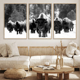 62434-MGV-FC-60X30-3P_Natural-Bison Herd Wall Art – Majestic Black and White Buffalo Canvas Print, Wildlife Nature Photography Decor for Living Room, Office or