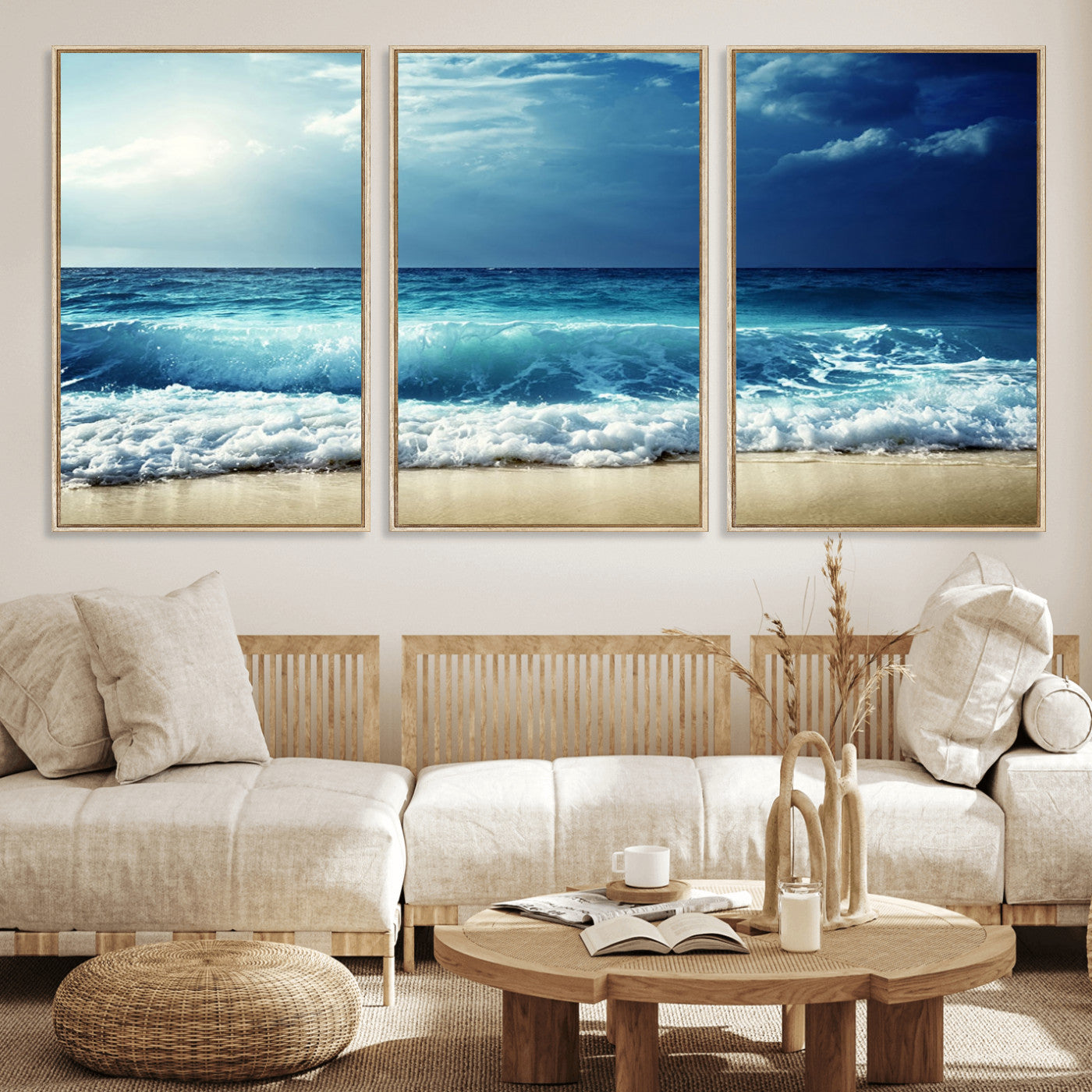 84116-MGV-CV-36X24-Ocean Wave Wall Art – Blue Sea and Beach Canvas Print, Coastal Seascape Photography Artwork for Living Room, Bedroom, or Office