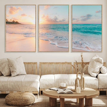 89767-MGV-CV-36X24-Ocean Sunset Wall Art – Serene Beach Canvas Print with Pastel Sky and Waves, Coastal Seascape Artwork for Bedroom, Living Room, or