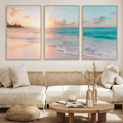 89767-MGV-CV-36X24-Ocean Sunset Wall Art – Serene Beach Canvas Print with Pastel Sky and Waves, Coastal Seascape Artwork for Bedroom, Living Room, or
