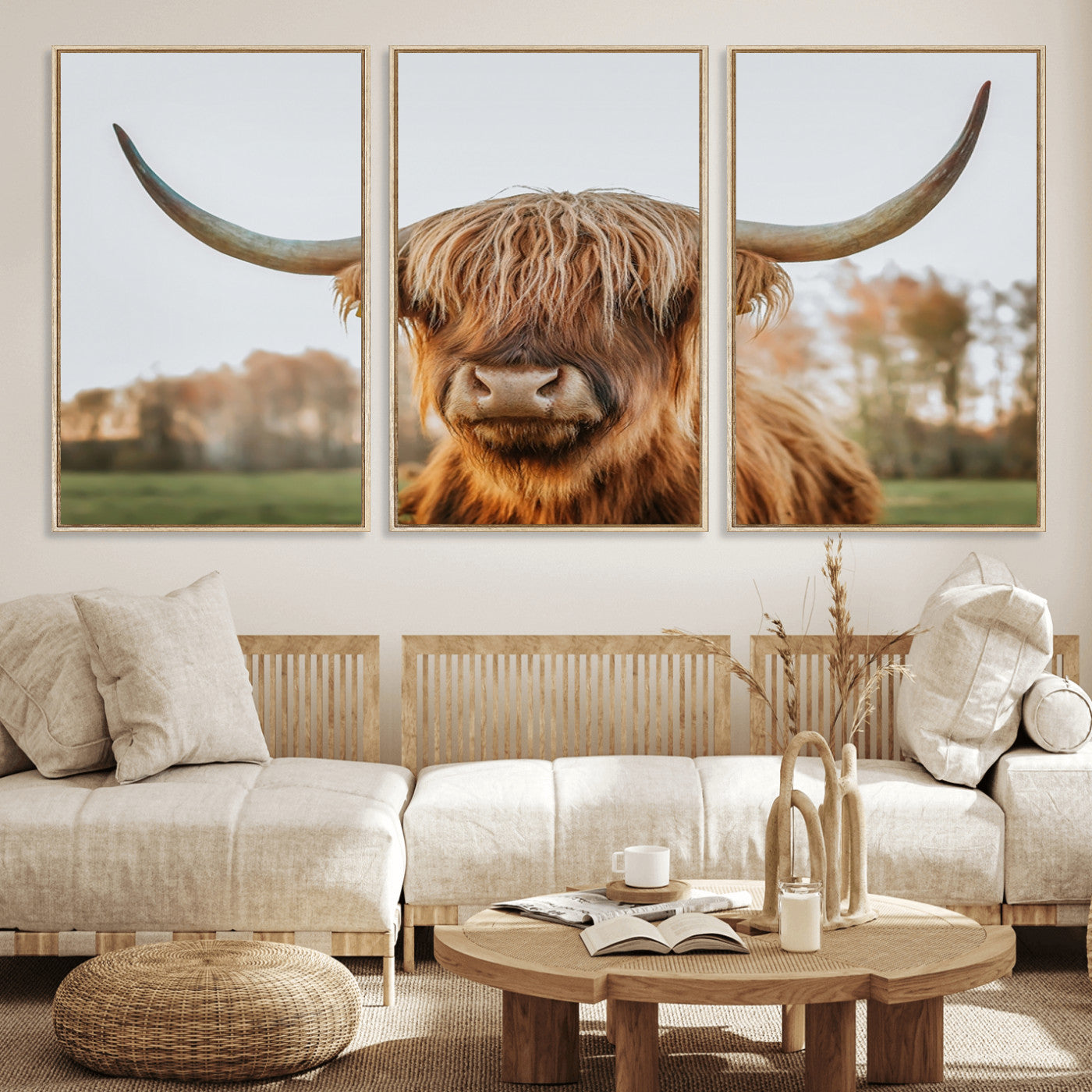64824-MGV-CV-36X24-Highland Cow Wall Art – Rustic Scottish Bull Canvas Print, Farmhouse Animal Decor for Living Room, Bedroom, Office or Cabin