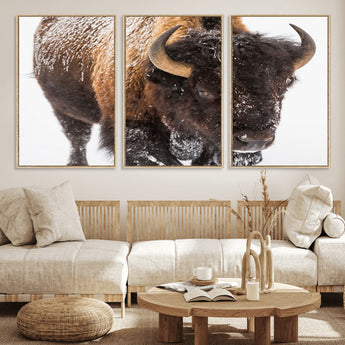 65605-MGV-CV-36X24-Snow Bison Wall Art – Close Up Buffalo Canvas Print, Rustic Western Wildlife Photography, Farmhouse Cabin Lodge Decor for Living