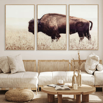 48406-MGV-CV-36X24-American Bison Wall Art – Rustic Buffalo Canvas Print in Prairie Field, Western Wildlife Photography Decor for Cabin, Lodge,