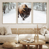 10109-MGV-CV-36X24-Majestic Bison Winter Wall Art – Snowy Forest Buffalo Canvas Print, Rustic Wildlife Photography Decor for Cabin, Lodge, Living