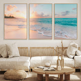 36554-MGV-CV-36X24-Tropical Beach Sunset Wall Art – Ocean Waves and Palm Canvas Print, Coastal Seascape Photography Decor for Living Room, Bedroom,