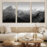 10775-MGV-CV-36X24-Snow Capped Mountain Wall Art – Black and White Canvas Print of Majestic Peaks, Nature Landscape Photography for Office, Bedroom,