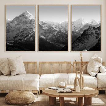 10775-MGV-CV-36X24-Snow Capped Mountain Wall Art – Black and White Canvas Print of Majestic Peaks, Nature Landscape Photography for Office, Bedroom,