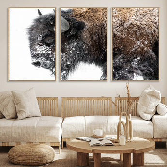 24304-MGV-CV-36X24-Bison Wall Art Canvas Print, Framed Winter Bison Art Picture Print, Snowy Buffalo Perfect Rustic Farmhouse Decor Artwork