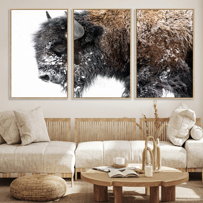 24304-MGV-CV-36X24-Bison Wall Art Canvas Print, Framed Winter Bison Art Picture Print, Snowy Buffalo Perfect Rustic Farmhouse Decor Artwork