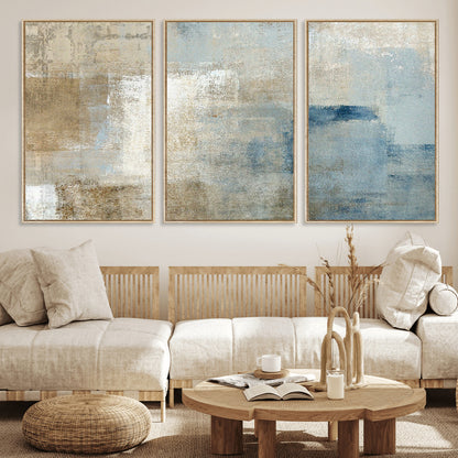38126-MGV-CV-36X24-Neutral Abstract Wall Art – Modern Beige and Blue Canvas Print and Minimalist Textured Painting for Living Room, Bedroom or Office