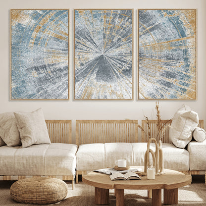 17631-MGV-CV-36X24-Radiant Burst Wall Art – Abstract Sunburst Canvas Print in Blue and Gold, Modern Geometric Painting for Living Room, Office or
